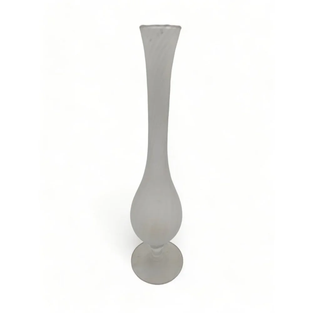 Vintage Satin Glass Pedestal Rib Swirl Bud Vase 10 3/4